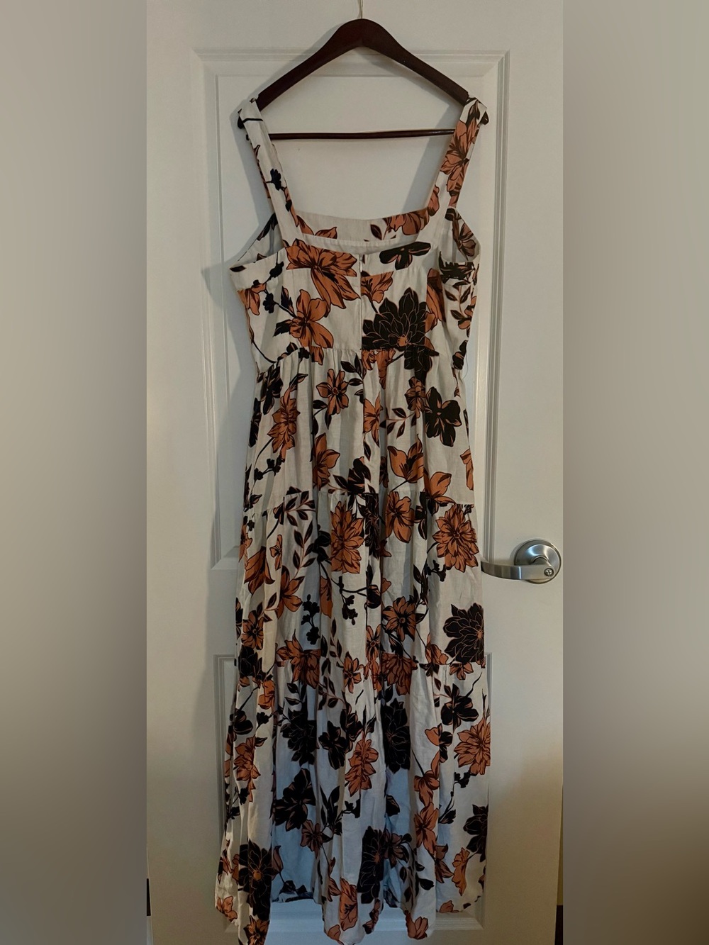 Nicholas Floral Long Tier Maxi Linen Sleeveless Lined Brown White Dress Size 16 - Picture 8 of 12